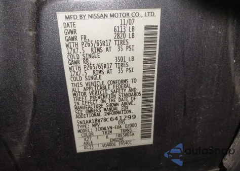 2008 Nissan Pathfinder Le from USA, damaged, VIN 5N1AR18B78C641299